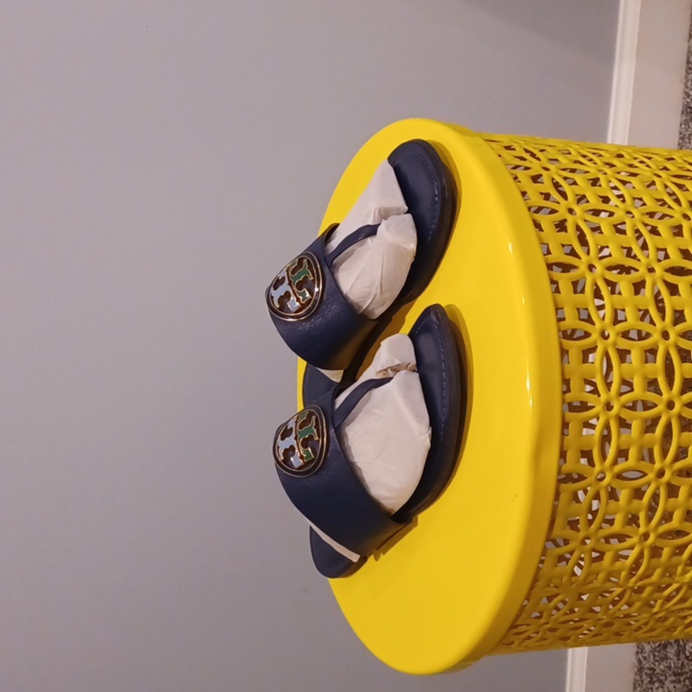 Tory Burch Navy Blue Leather, Benton Band Flat Sandals Great Condition. No Box.